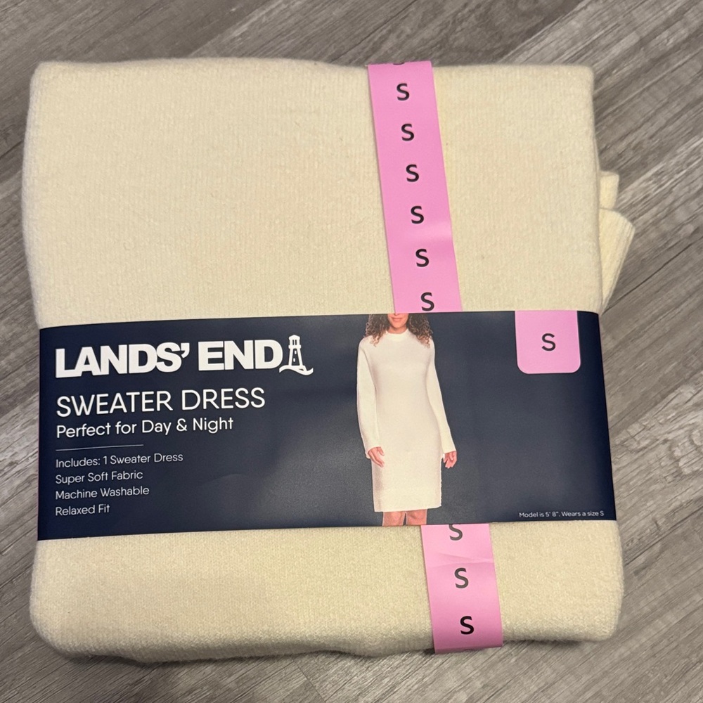 Lands' End Cream Knit Sweater Dress